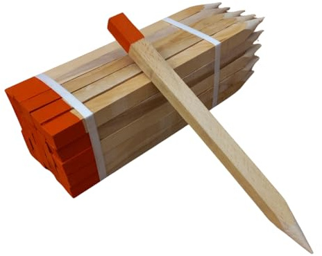 25 Paletti in Legno di Faggio 25x25 mm – Lunghezza 120 cm – Punta Verniciata Arancione – Paletti di Riferimento per Rilievi Geodetici e Segnalazione – Pali da Giardino e Recinzione Robusti
