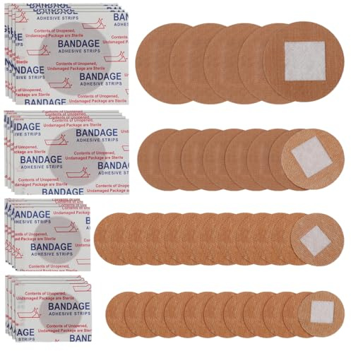 PartyKindom 100pcs Round Bandages: 4 Size Elastic Fabric Breathable Plasters for Fingertips and Joints - Waterproof Strong Adhesive Comfortable Wound Care