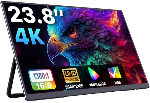 Upperizon Portable Monitor 23.8 inch 4K 3840X2160 144% sRGB 60Hz HDR HDMI USB-C Travel Monitor for Laptop MacBook PC Surface PS5 Xbox, Large External Display with Kickstand & Speakers, VESA Compatible