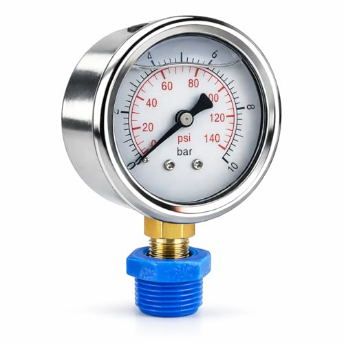 RIEGOPRO Manómetro de Esfera con Glicerina – Medición Precisa de Presión de Agua – Con Tuerca Adaptadora 1/2 – Accesorio para Riego y Fontanería