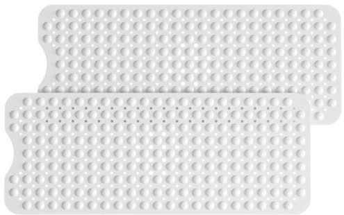 HITSLAM Non Slip Bath Mat for Tub, 101 x 40cm, White, 2 Pack