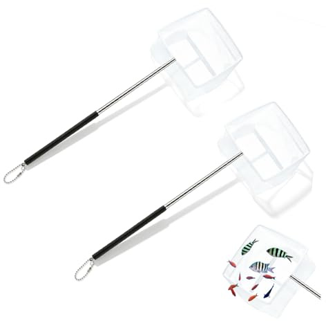 Set di 2 Retino Acquario Piccolo,Retino da Pesca Telescopico,HMCEY Rete per Gamberetti Acquario con Manico,Rete da Pesca a Maglia Fine,Fish Net Per Laghetto Pesci, Allungabile 13-39 cm, Nera