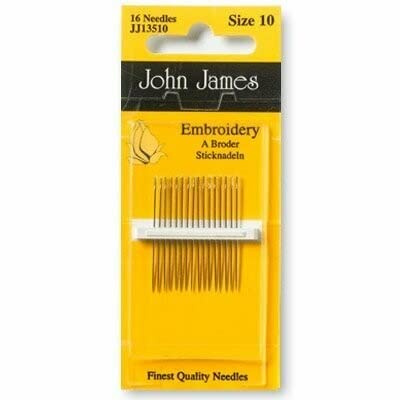 John James Embroidery and Crewel Needles Size 10, Pack of 16, Alloy Steel, Sharp Point, Yellow, Oak, Black, Green