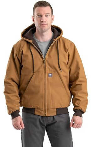 Berne Men's Heritage Duck Hooded Active Work Jacket, 2X-Large Regular, Brown Duck