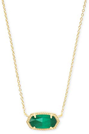 Kendra Scott Elisa Short Pendant Necklace for Women, Dainty Fashion Jewelry, 14k Gold-Plated Brass, Emerald Cat's Eye