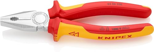 KNIPEX Combination Pliers Self-Service Card Chrome-Plated, 03 06 200 SB | Insulated with Multi-Component Grips; VDE-Tested 200 mm
