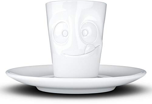 FIFTYEIGHT PRODUCTS / Tassen / Espressotasse mit Unterteller „Lecker (Porzellan, 80 ml, weiß, Made in Germany)