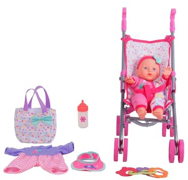 Dream Collection, Baby Doll Care Gift Set with Stroller - Lifelike Baby Doll and Accessories for Realistic Pretend Play, Posable Soft Toy - 12”