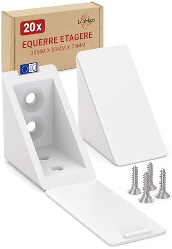 LouMaxx equerre etagere blanc - 20 unités 35x35x25mm - equerre plastique – équerre étagère à visser en plastique de grande qualité, montage rapide et simple
