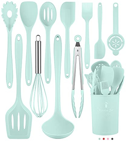 Pranski Juego de utensilios de cocina de silicona, 12 piezas, apto para lavavajillas, resistente al calor hasta 392°F, antiadherente, sin BPA
