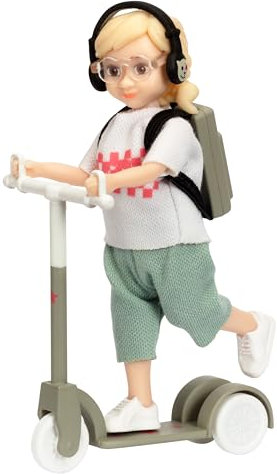 LUNDBY Dolls House People – Bendable Posable Dolls for Girls, Doll House Mini Doll Set with Toy Scooter for Creative Play, Dollhouse Accessories, Scale 1:18, 9cm, Boys & Girls Toys Age 3 +