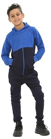 SKT TWO TONE Boys Tracksuit Hooded Hoodie Bottom Jogging Suit Joggers Kids Age 7-13 Years (Navy/Blue, 13 Years)