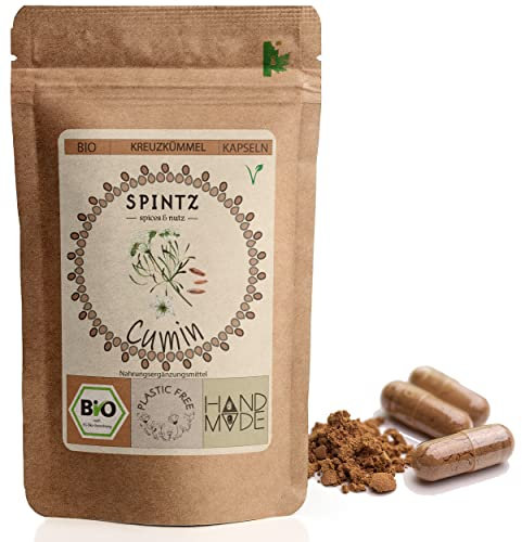 SPINTZ 210stk. Bio Cumin Kapseln - vegane Kreuzkümmel Kapseln hochdosiert mit 2700mg / Tagesdosis - Cuminpulver Kapseln - 100% natürlich & ohne Zusätze | plastikfrei verpackt