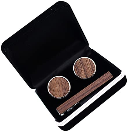 SOIMISS Manschettenknöpfe aus Holz Und Manschettenknöpfe für Männer Papa Geburtstagsgeschenk Vatertagsgeschenk Krawattennadel Set