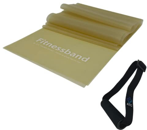 ATC Handels GmbH Fitnessband 1,5m, 2,5m, 5,5m oder 25m x 15,5cm inkl. 1 Paar Haltegriffe - Widerstandsband, Gymnastikband, Trainingsband, Sportband, Muskelaufbau, Krafttraining und Yoga, 1,5m beige