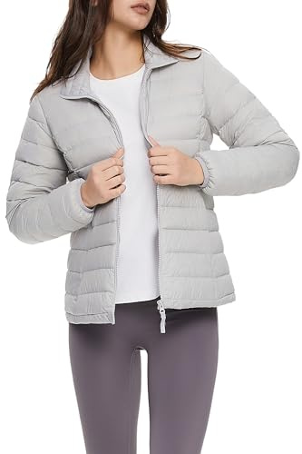 Orolay Women's Lightweight Packable Down Jacket Quilted Puffer Coat Outdoor Full-Zip Puffy Outwear with Stand Collar (Grey Small)