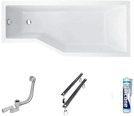 ECOLAM Baignoire d'angle acrylique blanc Integra 150x75 cm, droite, pieds, siphon, silicone, Raccord de drainage automatique Alcaplast, Baignoire rectangle en acrylique