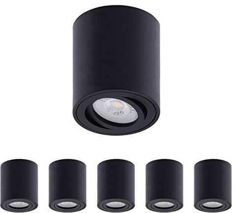 Oktaplex 6 pezzi faretto da superficie nero - incl. modulo LED dimmerabile a 3 livelli 4,8W 230V 3000K bianco caldo 80x85mm faretto da superficie Lile M Alu orientabile