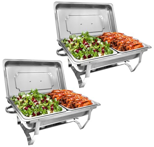 Jacgood Chafing Dish Buffet Set, 2 Pack 8QT Buffet Servers and Warmers, Chafing Servers with Covers, Half Size Food Pan, Chafer, Folding Stand, Food Warmer for Parties