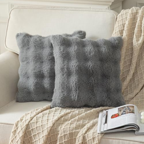 Yaertun 2er Set Grau dicken Woll Kissenbezug 40x40cm dekorative Kissenbezüge Sofakissen Dekokissen Wurfkissenbezug zierkissenbezug plüsch Kunstfell Kissenhülle Schlafzimmer Wohnzimmer