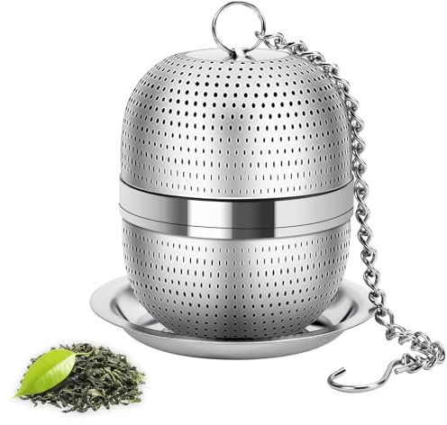 Numola Tea Ball Infuser for Loose Tea, Extra Fine Mesh Tea Strainer with Drip Tray, 304 Stainless Steel Tea Steeper for Black Tea, Rooibos, etc