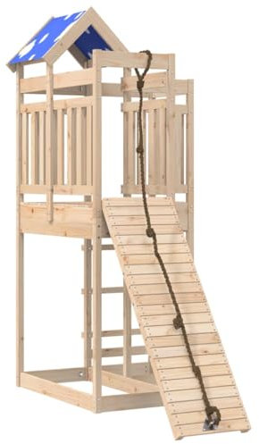 vidaXL Play Tower, Climbing Frame with Climbing Wall Rope, Children's Climbing Tower Play Accessories for Garden, Wooden Playground Playhouse, Solid Pine Wood