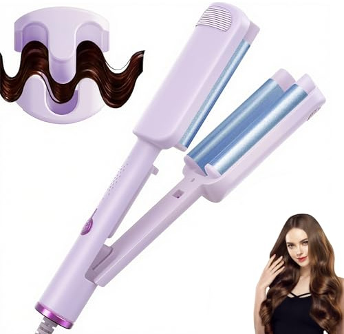 Lisseur Wavy, 32mm Fers à Onduler, Boucleur a Cheveux 3 Tete, Fer à Friser Français Grandes Boucles, Mermaid Waves, 4 Températures Réglables, Cheveux Wavy Fer à Boucler, Cadeaux pour Filles Femmes
