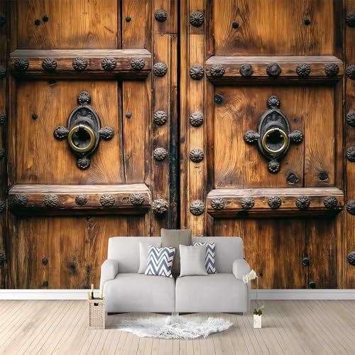 Papel Tapiz Fotográfico Papel Tapiz Puerta De Madera Vieja De Metal Estilo Granja 3D Art Mural Cafe Restaurant Decoración para el Hoga Murales Papel Pintado a Papel Fotomural 400x280 cm