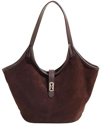 Leder-Hobo-Tasche für Damen, braune Geldbörsen, Wildleder, lässige Tragetasche, Wildleder-Tragetasche, Herbst-Geldbörsen, Handtasche, Stylef01-coffee, Medium