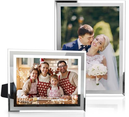 2 Pack 8x6 Photo Frame,8x6 Glass Photo Frames, Glass Picture Frame for Wedding Family Landscape Portrait Photos and Home Decoration