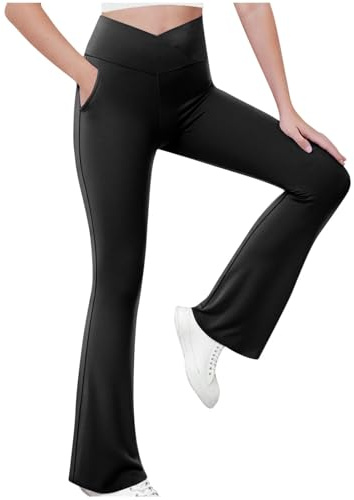 Leggings para Niñas Pantalones Acampanados Suave y Cómodo Cintura Alta Yoga Pants Pantalon Bootcut Color Sólidos Deportes Ocio Pantalón de Campana Malla Deportiva para Niñas 5-15 Años