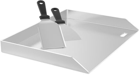 Suusolny Plancha de acero inoxidable 30 x 40 x 4 cm (4 mm) con práctico juego de espátulas, perfecta para barbacoa de gas y barbacoa de carbón vegetal, placa de barbacoa inoxidable (sin mango)