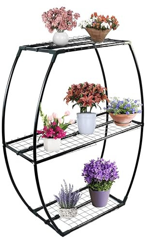 DIVCHI Scaffale da giardino a 3 ripiani, scaffalatura, scaffale per capanno, per piante, serra, senza montaggio di attrezzi, altezza 100 cm, ripiani 50/80/50 cm (confezione da 1) (vasi da fiori non