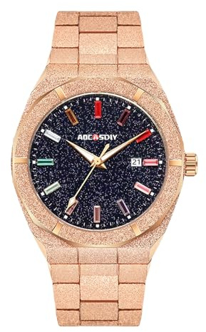 RORIOS Orologi Uomo in Acciaio Inossidabile 42mm di Diametro con Lancette Luminose Watches Movimento a Quartzo Impermeabile 3ATM Classico Orologio Wristwatch Oro rosa