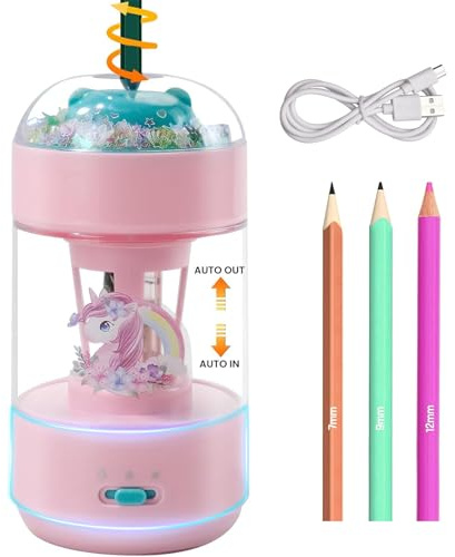 Electric Pencil Sharpener(6-11mm), Fully Automatic Colored Pencil Sharpener for Kids with Auto in & Out Rechargeable Sharpener for Classroom//Office/Home Kids Gift
