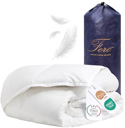 Ferò Piumone Singolo Invernale d'Oca Caldo 155x200, Made in Italy, Duvet in Piuma e Piumino Oca Bianca, Cotone Percalle 250TC, Piumino Letto Singolo Antiacaro, Ipoallergenico e Lavabile, OEKO-TEX