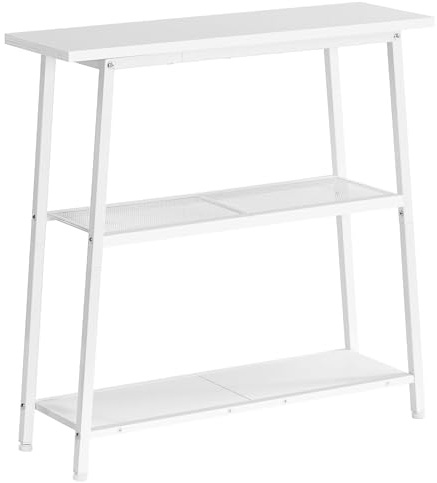 HOOBRO Mesa de Consola de 3 Niveles, Mesa Estrecha para Recibidor, con Estantes Abiertos, Mueble para Sofá, Entrada, para Pasillo y Sala de Estar, Blanco EWW62XG01