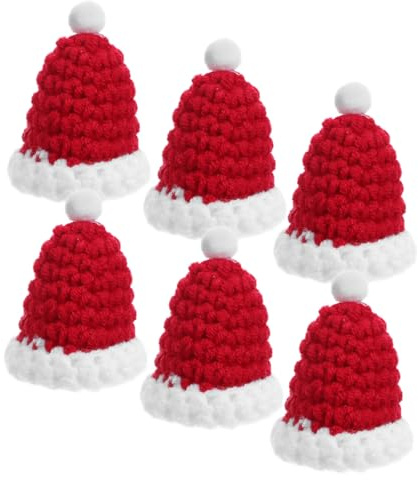GARIOUANS 6 St Mini Stickade Julmössor Röda Miniatyrmössor med Kant och Pompom för DIY Julpynt Små Hantverksmössor för Dockor och Fototillbehör