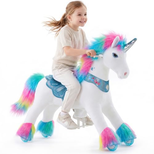 PonyCycle Licorne à Monter pour Enfants 4-7 Ans, Jouet Mécanique Arc-en-Ciel avec Frein, Modèle Y Avancé pour Intérieur et Extérieur - Y454