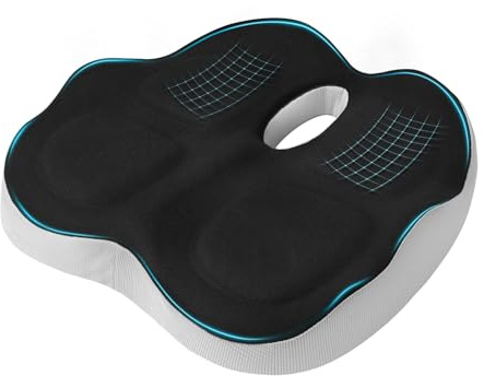 Havnxor Cojin Silla Oficina, Cojin Coxis Ortopedico de Espuma con Memoria, Cojin Ergonomico Asiento Antideslizante para Silla Oficina, Coche, Funda Lavable, NegroGris