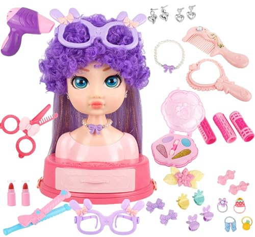Tête de de Coiffure – 31 pièces, Ensemble de Jeu de Coiffure, Jouet de Salon de beauté, Accessoires de Maquillage, de Simulation, Ensemble de Coiffeur pour en Bas âge | Jeu d'appren