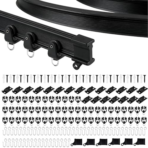 Rail de rideau de plafond flexible de 7 m - Noir - Support flexible - Rail de rideau incurvé au mètre avec roulettes silencieuses - Support flexible pour douche, fenêtre vitrée - Séparateur de pièce