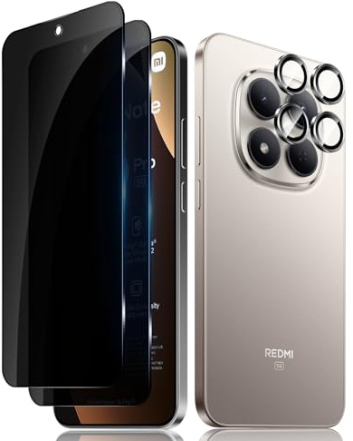 Lutree Privacy Vetro Temperato per Xiaomi Redmi Note 15 Pro 5G, 2+1 Pezzi Pellicola Protettiva + Pellicola Fotocamera Lenti, Anti-Graffio Durezza 9H Senza Bolle Anti-Spy Protezione Schermo