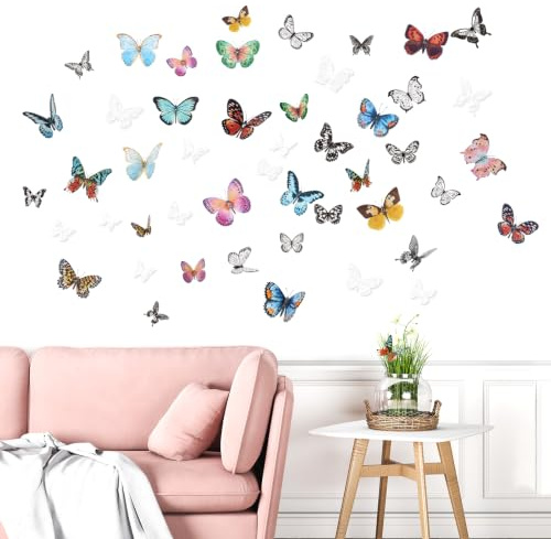 Stickers Muraux Papillon Decoration 108 Pièces 3D Schwarz-Weiß Aquarell