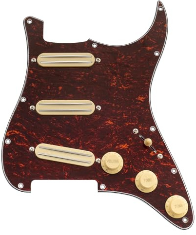 Musiclily Basic ST-SSS Battipenna Precablato con Mini Rail Humbucker Ceramico per Chitarra Elettrica Tipo Strat, 4 strati Red Tortoise