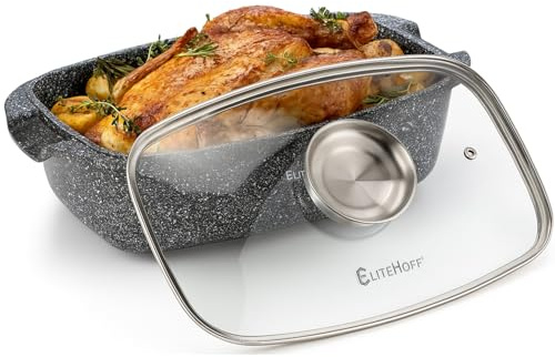 EliteHoff Cuiseur à induction avec couvercle de 6,5 L - Casserole en aluminium résistant à la chaleur - Pour cuire au four, cuisinière à induction, gaz, cuisinière électrique, four (E-7050)