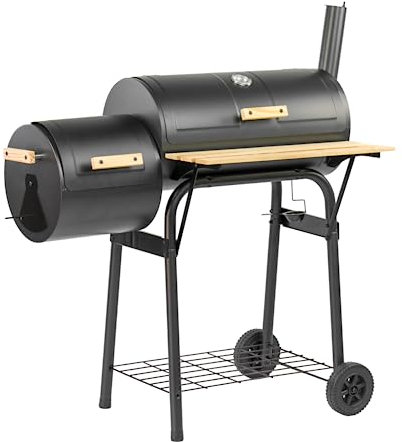 KCT Outdoor Portable Multifunction BBQ Smoker Grill With 2 Cooking Chambers, Intergrated Thermometer and Wheels for Garden Patio