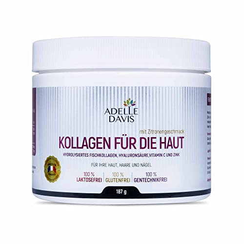 Adelle Davis® Kollagen für die Haut | Collagen gegen falten | Collagen pulver für die Schönheit | Collagen Typ 1 und 3 | Hyaluronsäure + Vitamin C + Zinc | 187g