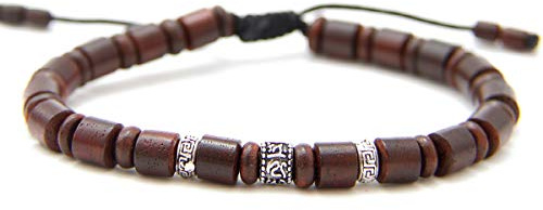 agathe création BP09112002 Bracelet tibetain Porte Bonheur - Signe Om tibétain - Bois Acajou et Argent 925 - Fait Main