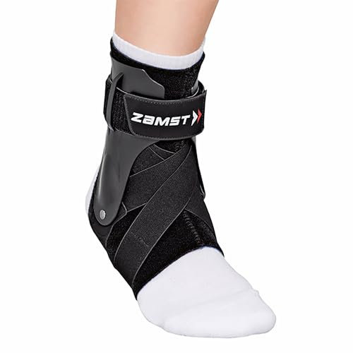 Zamst A2-DX Ankle - Cavigliera Regolabile Protezioni Laterali, Distorsioni Gravi Grado III, Instabilità e Lesioni Articolazione - Tutore Caviglia Vestibilità Anatomica (Taglia L - Destra - Nera)